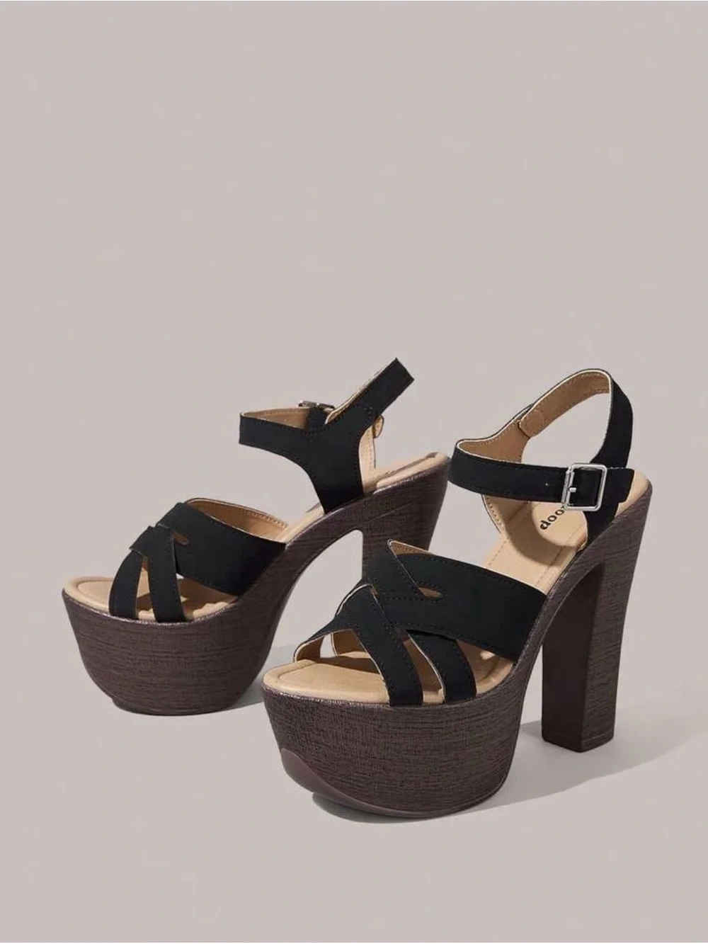 Platform High Heel Sandals in Black